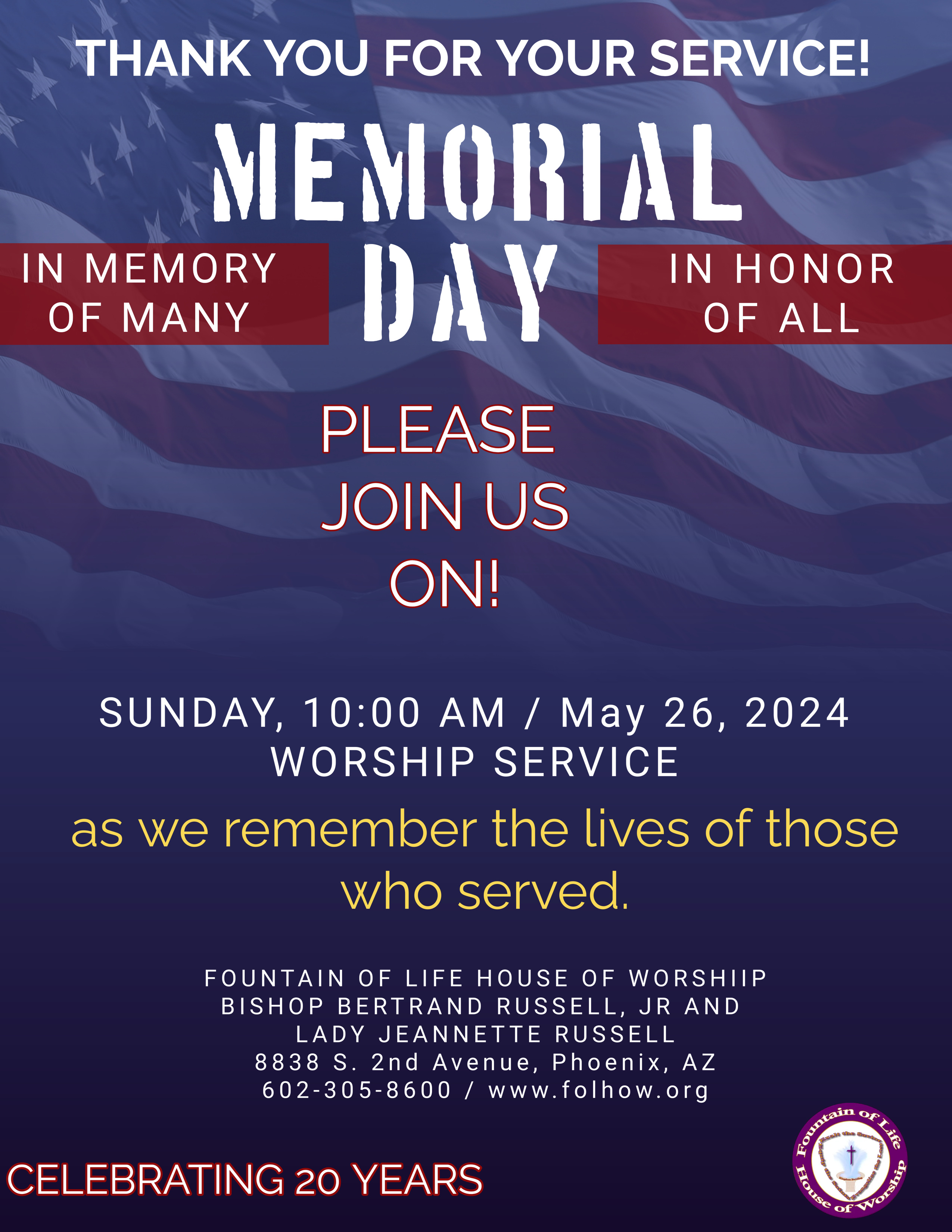 Memorial Day Service – May 26 – FOLHOW 