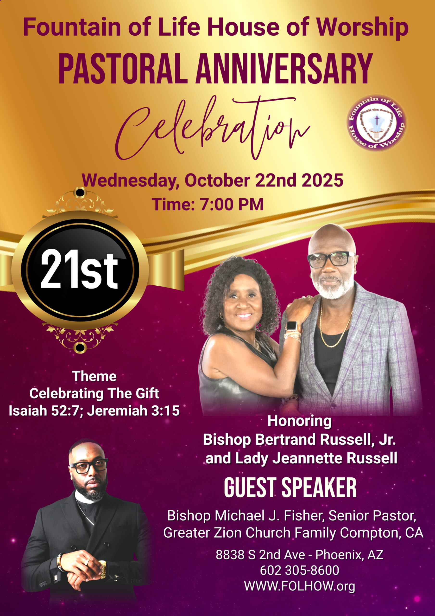 21st Church and Pastoral Anniversary - Oct. 22