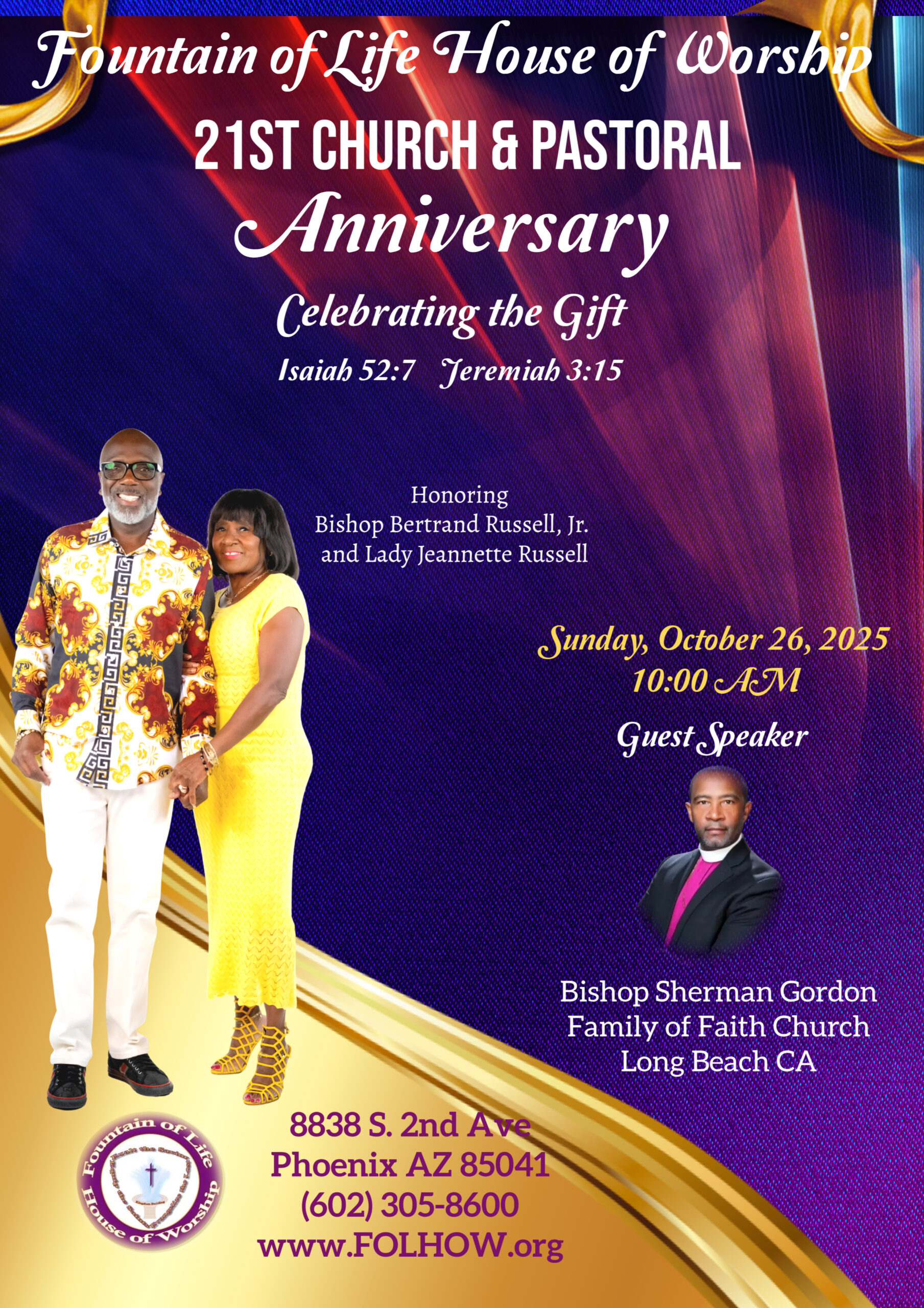 21st Church and Pastoral Anniversary - Oct. 26