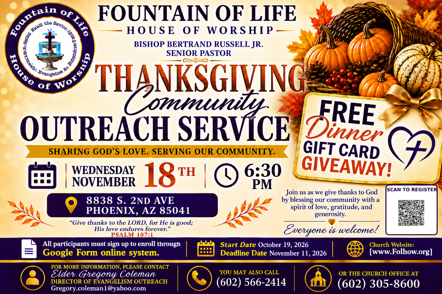 Thanksgiving Community Outreach Service - Nov. 18